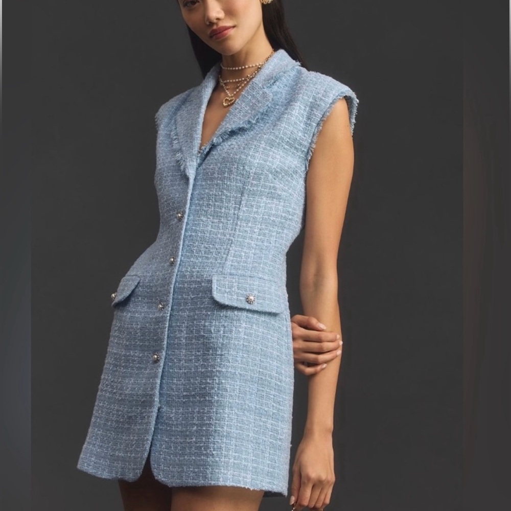 Anthropologie Maeve Sleeveless Tweed Blazer Mini Dress